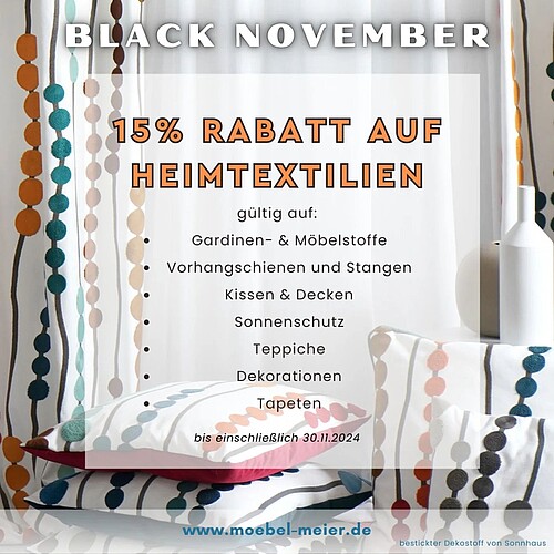 𝐁𝐋𝐀𝐂𝐊 𝐍𝐎𝐕𝐄𝐌𝐁𝐄𝐑

spart 15% bei eurem Einkauf 
in unserer Heimtextilien- Abteilung 💰

Kommt vorbei, wir beraten euch gerne...